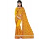 Yellow Patch Border Work Faux Georgette Designer Saree