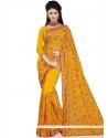 Yellow Patch Border Work Faux Georgette Designer Saree