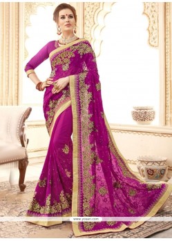 Faux Georgette Magenta Classic Designer Saree