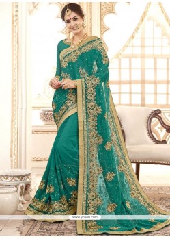 Sea Green Faux Georgette Saree