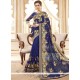 Embroidered Faux Georgette Classic Designer Saree In Navy Blue