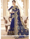 Embroidered Faux Georgette Classic Designer Saree In Navy Blue