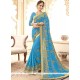 Blue Resham Work Faux Georgette Classic Designer Saree