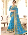 Blue Resham Work Faux Georgette Classic Designer Saree