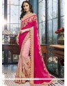 Faux Georgette Hot Pink And Pink Patch Border Work Half N Half Designer Saree