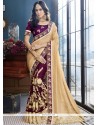 Patch Border Work Beige And Purple Designer Half N Half Saree