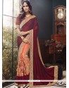 Maroon And Orange Designer Half N Half Saree