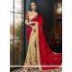 Beige And Red Faux Georgette Half N Half Designer Saree