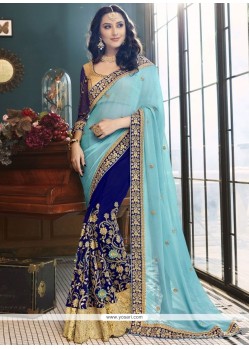 Blue And Navy Blue Half N Half Saree