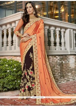 Brown And Peach Designer Half N Half Saree