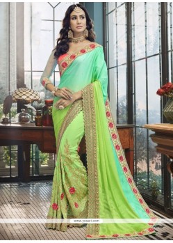 Resham Faux Georgette Shaded Saree In Green