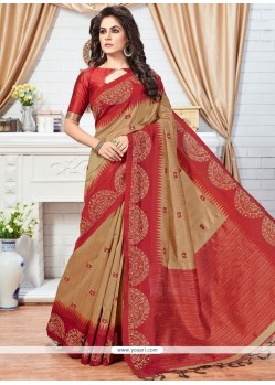 Weaving Work Beige Designer Traditional Saree