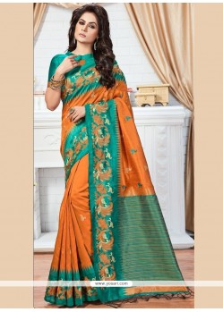 Weaving Work Orange Traditional Saree