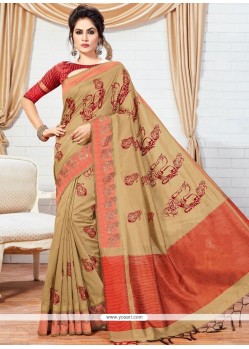 Weaving Work Beige Traditional Designer Saree