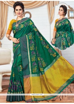 Raw Silk Green Traditional Designer Saree