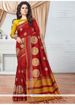 Raw Silk Red Traditional Designer Saree