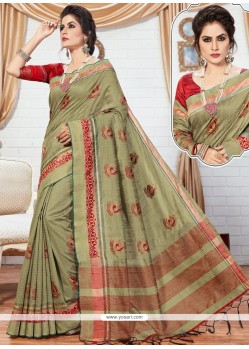 Green Weaving Work Raw Silk Traditional Designer Saree