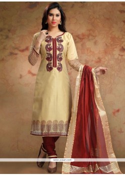 Beige And Maroon Chanderi Churidar Designer Suit