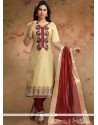 Beige And Maroon Chanderi Churidar Designer Suit