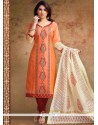 Orange Print Work Chanderi Churidar Designer Suit