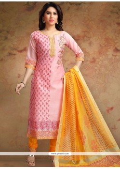 Print Work Chanderi Churidar Designer Suit