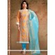 Print Work Chanderi Orange Churidar Designer Suit