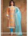 Print Work Chanderi Orange Churidar Designer Suit