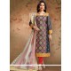 Grey Print Work Churidar Designer Suit