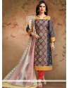 Grey Print Work Churidar Designer Suit