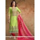 Chanderi Green Print Work Churidar Designer Suit