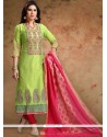 Chanderi Green Print Work Churidar Designer Suit