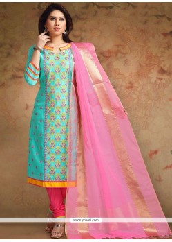 Blue Print Work Churidar Designer Suit