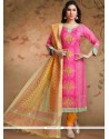 Hot Pink Print Work Churidar Designer Suit