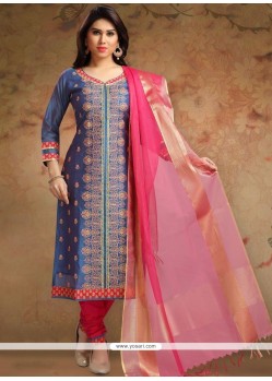 Print Work Blue Churidar Designer Suit