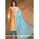 Print Work Orange Chanderi Churidar Designer Suit
