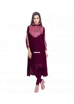 Magenta Faux Georgette Embroidered Work Party Wear Kurti