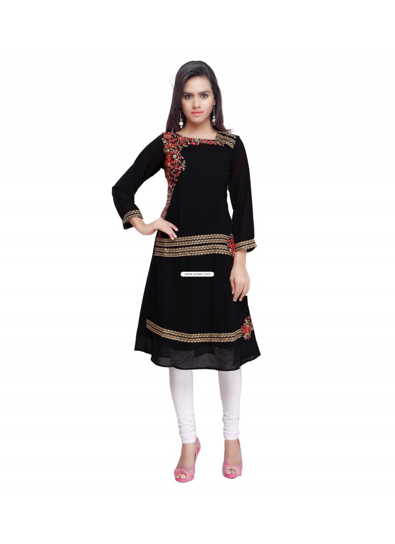 Buy Embroidered Work Black Party Wear Kurti | Party Wear Kurtis