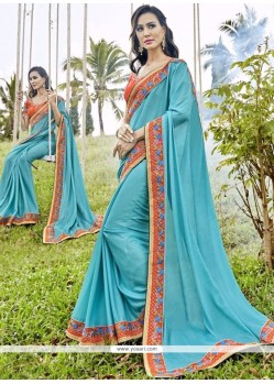 Faux Georgette Blue Patch Border Work Saree