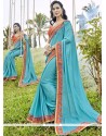 Faux Georgette Blue Patch Border Work Saree