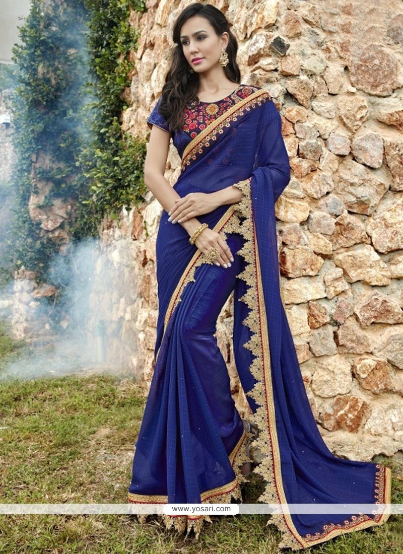 Buy Faux Chiffon Embroidered Work Classic Saree | Designer Sarees