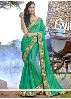 Patch Border Work Faux Chiffon Designer Saree