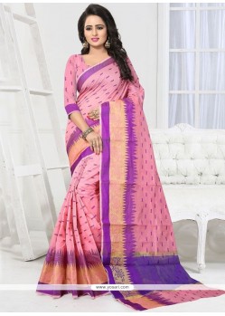 Pink Woven Work Handloom Cotton Designer Traditional Saree