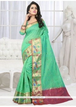 Woven Work Sea Green Traditional Designer Saree