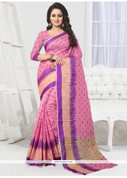 Pink Woven Work Handloom Cotton Traditional Saree