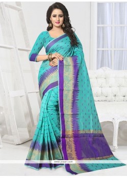 Handloom Cotton Blue Designer Traditional Saree