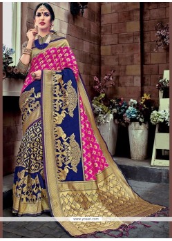 Art Silk Navy Blue And Pink Weaving Work Traditional Designer Saree
