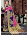 Art Silk Navy Blue And Pink Weaving Work Traditional Designer Saree