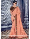 Peach Lace Work Silk Designer Saree