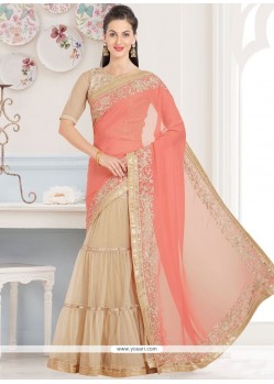 Beige Lace Work Georgette Casual Saree