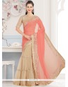 Beige Lace Work Georgette Casual Saree